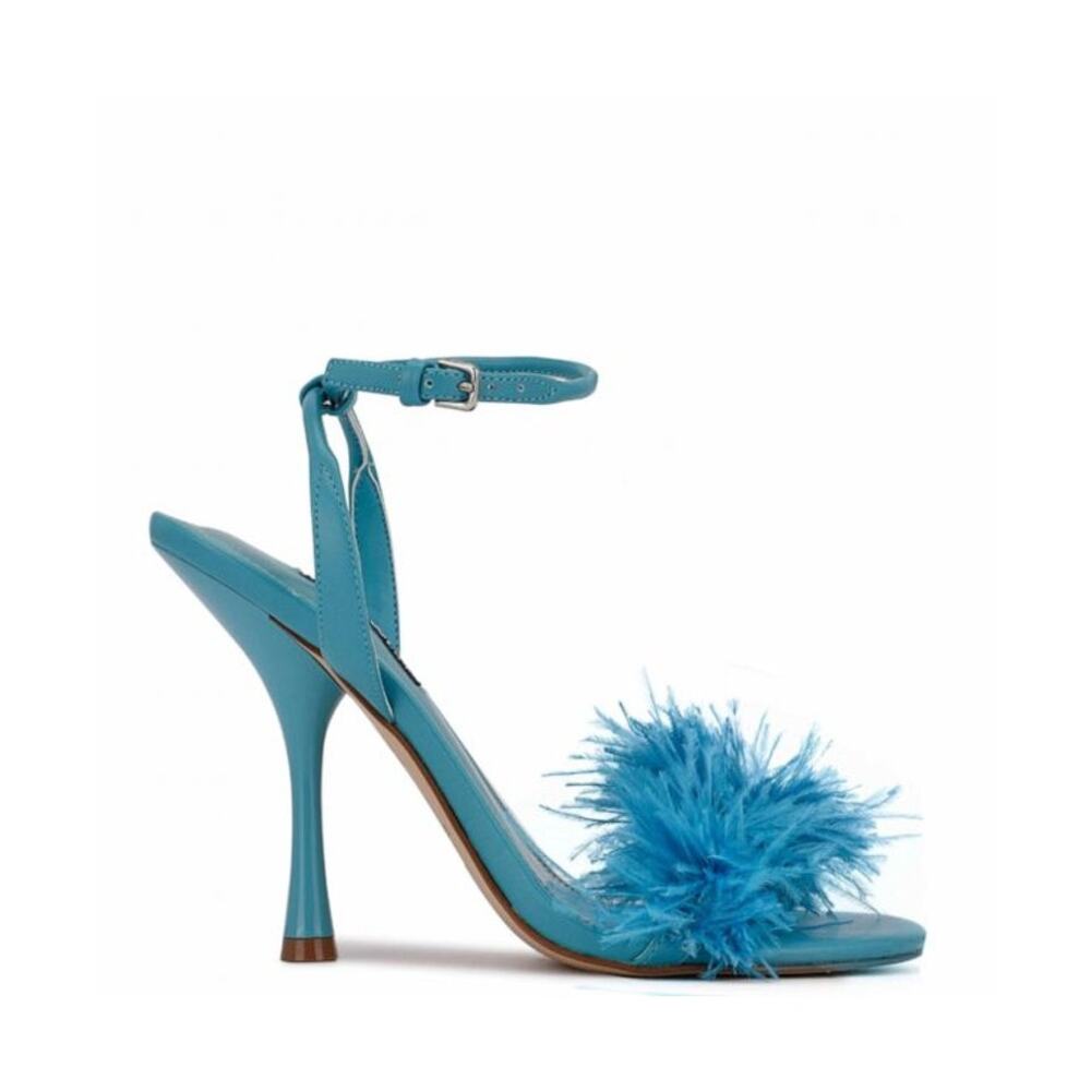 NINE WEST Milano Ostrich Heels Dark Turquoise Size 7.5